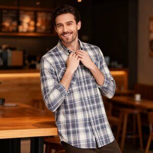 Weatherproof Vintage Mens Indigo Blues Plaid Shirt, Size S